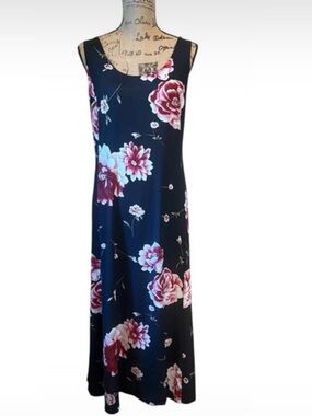 Express Floral Maxi Dress Black Pink Sleeveless 9/10 Flowy Boho Summer Dress